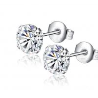 Stainless Steel Stud Earring, Round, plated, micro pave cubic zirconia 