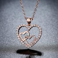 Cubic Zircon Micro Pave Brass Necklace, Heart, plated, micro pave cubic zirconia Approx 45 cm 