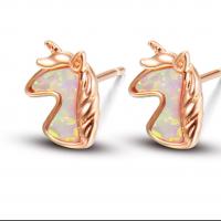 Brass Stud Earring, Unicorn, plated 