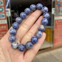 Gemstone Bracelets, Blue Speckle Stone, Round, polished 