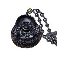 Collar de Piedras Preciosas, Obsidiana, hecho a mano, Negro, 46.5x42mm, Vendido por Sarta