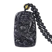 Collar de Piedras Preciosas, Obsidiana, hecho a mano, Negro, 35x57mm, Vendido por Sarta