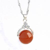 Gemstone Necklaces, Zinc Alloy, with Red Agate & Rose Quartz, plated 12mm 