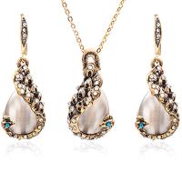 Rhinestone Zinc Alloy Jewelry Set, earring & necklace, with Cats Eye, with rhinestone, mixed colors, 520mm 