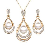 Rhinestone Zinc Alloy Jewelry Set, earring & necklace, with Plastic Pearl, 2 pieces & with rhinestone 430mm 