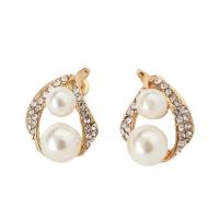 Rhinestone Zinc Alloy Jewelry Set, earring, with Plastic Pearl, 2 pieces & with rhinestone, golden, 410mm 