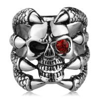 Titanium Steel Finger Ring, Skull, anoint & for man & with rhinestone 