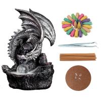 Incense Smoke Flow Backflow Holder Ceramic Incense Burner, Resin, Dragon, plated, for home and office & durable 