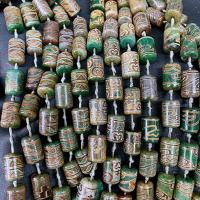 Abalorios Tibetanos Dzi de Ágata, verde, 15x20mm, 12PCs/Sarta, Vendido por Sarta