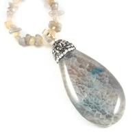 Agate Necklace, with Natural Gravel, with rhinestone, grey, 800mm 