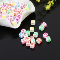 Acryl Alphabet Perlen, Quadrat, Spritzlackierung, DIY, gemischte Farben, 7mm, 500G/Tasche, verkauft von Tasche