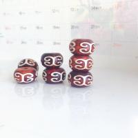 Natural Tibetan Agate Dzi Beads, Flat Round, reddish-brown 
