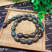 Natural Tibetan Agate Dzi Beads, Drum, polished green Approx 15 Inch, Approx 