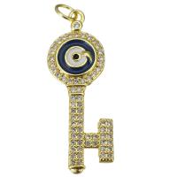 Cubic Zirconia Micro Pave Brass Pendant, Key, fashion jewelry & micro pave cubic zirconia & for woman, gold Approx 3.5mm 