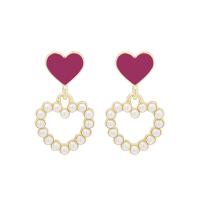 Plastic Pearl Zinc Alloy Earring, Heart, fashion jewelry & for woman & hollow 