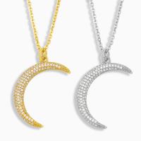 Cubic Zircon Micro Pave Brass Necklace, Moon, gold color plated, micro pave cubic zirconia nickel, lead & cadmium free Approx 45 cm 