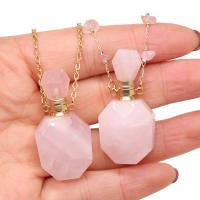 Stainless Steel Perfume Bottle Necklace, with Rose Quartz, polished Approx 60 cm 