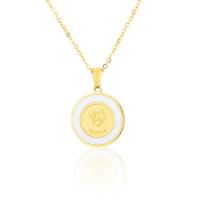 Stainless Steel Jewelry Necklace, with Shell, Round, gold color plated Approx 18 Inch 