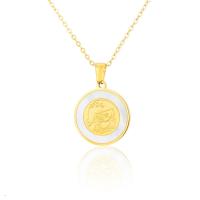 Stainless Steel Jewelry Necklace, with Shell, Round, gold color plated Approx 18 Inch 