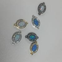 Cubic Zirconia Micro Pave Brass Connector, with Opal, plated, micro pave cubic zirconia 