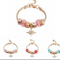 Brass Chain European Bracelets, with zinc alloy bead & Resin, Round, gold color plated, with rhinestone Approx 18 cm 