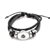 Snap Button Bracelet, Synthetic Leather, handmade, black, 20mm 