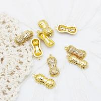 Cubic Zirconia Micro Pave Brass Pendant, Peanut, 18K gold plated & micro pave cubic zirconia 