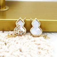Brass Pendant Findings, with White Shell, Calabash, 18K gold plated, micro pave cubic zirconia 