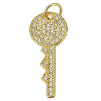 Cubic Zirconia Micro Pave Brass Pendant, Key, fashion jewelry & micro pave cubic zirconia & for woman, gold Approx 3.5mm [