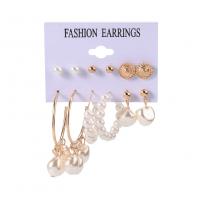 Plastic Pearl Zinc Alloy Earring, Stud Earring, with Plastic Pearl, 6 pieces & fashion jewelry & for woman 