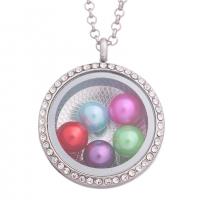 Fashion Locket Necklace, Zinc Alloy, with Glass, Round, plated, DIY & with rhinestone .622 Inch 