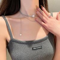 Stainless Steel Jewelry Necklace, plated, Double Layer & fashion jewelry & for woman, silver color, 24mm .5 Inch 