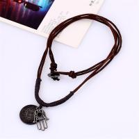 PU Leather Cord Necklace, Zinc Alloy, with PU Leather, Adjustable & fashion jewelry & handmade & Unisex, brown, 57-58cm 
