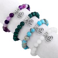 Gemstone Bracelets, Natural Stone, with zinc alloy bead, Round, polished Approx 19 cm 