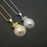 Stainless Steel Jewelry Necklace, 316 Stainless Steel, Round, plated, with rhinestone Approx 40 cm 