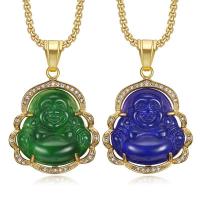 Stainless Steel Jewelry Necklace, 316 Stainless Steel, with Jade Malaysia, Buddha, plated, with rhinestone Approx 61 cm 