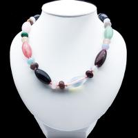 Gemstone Necklaces, Natural Stone, Flat Round, polished, mixed colors, 10.20mm/5*8mm Approx 17 Inch 