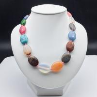 Gemstone Necklaces, Natural Stone, Flat Round, polished, mixed colors Approx 17 Inch 