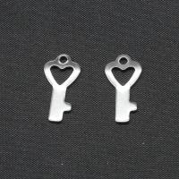Stainless Steel Key Pendants, heart and key, silver color plated 