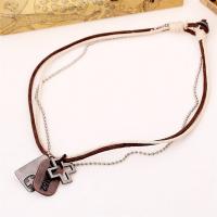 PU Leather Cord Necklace, Zinc Alloy, with PU Leather, Adjustable & handmade & Unisex, brown, 20-40cm 