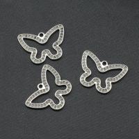 Stainless Steel Pendant Setting, Butterfly, silver color plated 
