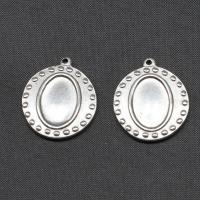 Stainless Steel Pendant Setting, Ellipse, silver color plated 