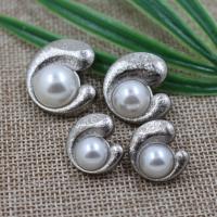 Zinc Alloy Shank Button, with Plastic Pearl, DIY, silver color, 23mm 