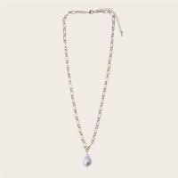 Zinc Alloy Necklace, with pearl, plated, golden, 295mm 