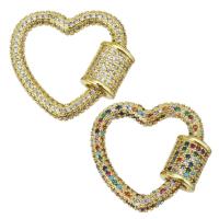 Brass Screw Clasp, Heart, fashion jewelry & micro pave cubic zirconia & for woman, gold 