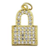 Colgante de Micro Pavé de Zirconía Cúbica, metal, Cierradura, Joyería & micro arcilla de zirconia cúbica & para mujer, dorado, 12x20x2mm, agujero:aproximado 3mm, Vendido por UD