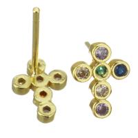 Brass Stud Earring, fashion jewelry & micro pave cubic zirconia & for woman, gold 1mm 