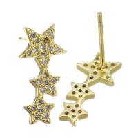 Brass Stud Earring, Star, fashion jewelry & micro pave cubic zirconia & for woman, gold 1mm 