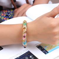 Rhinestone Zinc Alloy Bangle, with Cloisonne, Round, gold color plated, for woman & with rhinestone 10mm, Inner Approx 57mm 