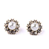 Stainless Steel Rhinestone Stud Earring, Zinc Alloy, with Plastic Pearl, plated, with rhinestone, 23mm 